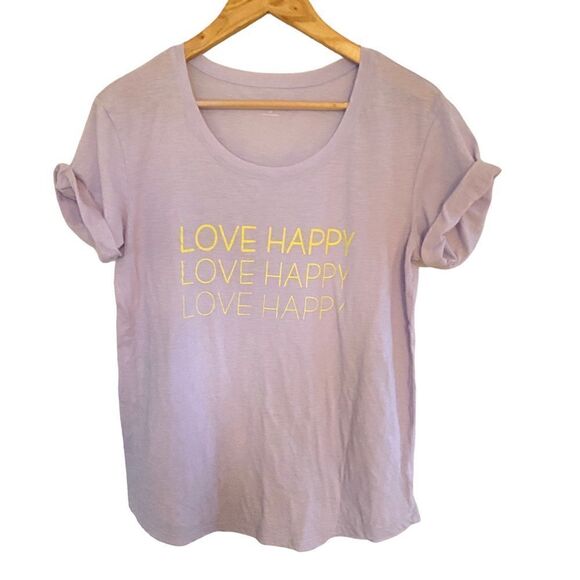 A.n.a. A new approach short sleeve cuffed crew neck love happy medium purple - Picture 1 of 6